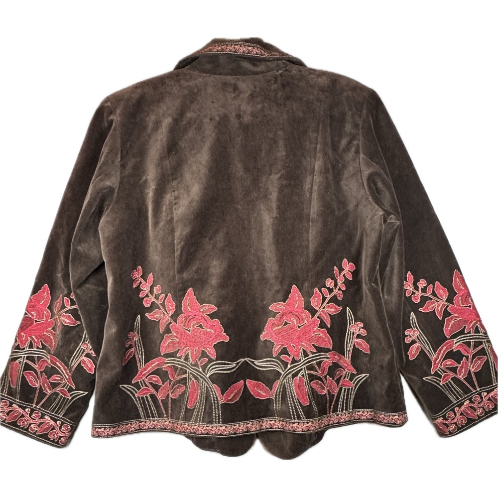 Vtg Nygard Collection Blazer Women 16 Brown Floral Velvet Embroidered Boho - Picture 3 of 11